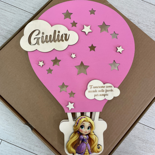 LAMPADA IN LEGNO PERSONALIZZATA ROSA CON NOME DEDICA E PERSONAGGO 