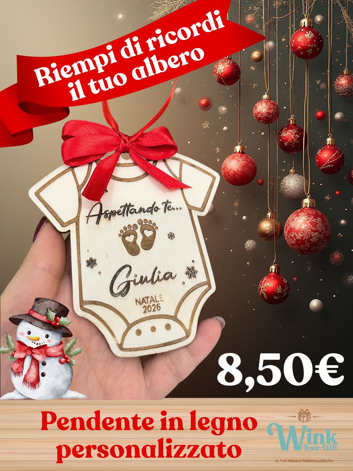 BODY Pendente di Natale in legno con dedica personalizzata