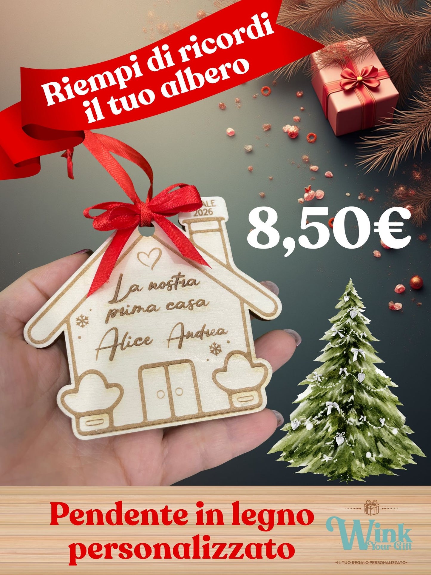 CASA Pendente di Natale in legno con dedica personalizzata