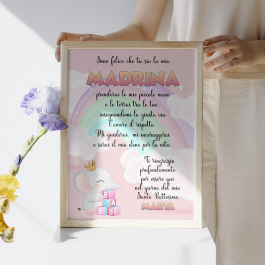 QUADRO TELA PERSONALIZZATO CON FOTO E DEDICA PADRINI