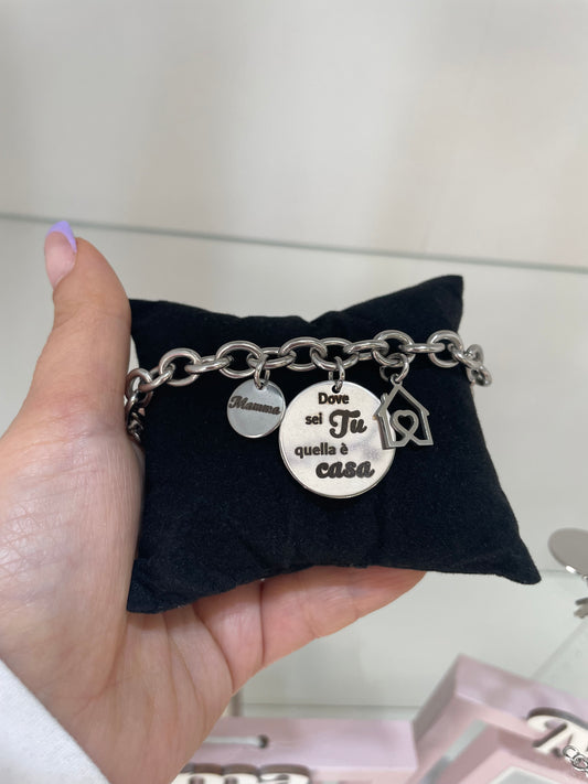 BRACCIALE IN ACCIAIO CON DEDICA PERSONALIZZATA PER LA MAMMA CASA 
