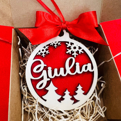 ORNAMENTO DI NATALE PER ALBERO IN LEGNO CON NOME