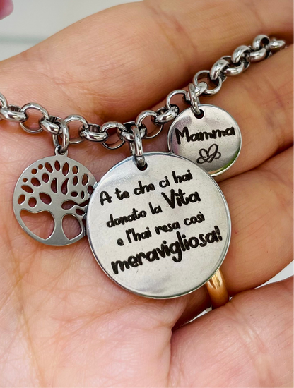 BRACCIALE IN ACCIAIO CON DEDICA PERSONALIZZATA PER LA MAMMA