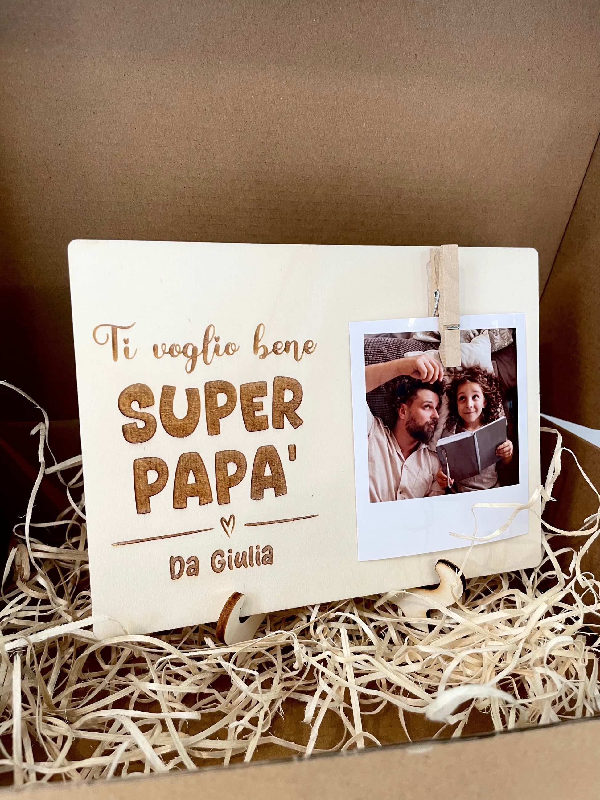 CLIP PORTAFOTO IN LEGNO PERSONALIZZATO CON DEDICA PER PAPà