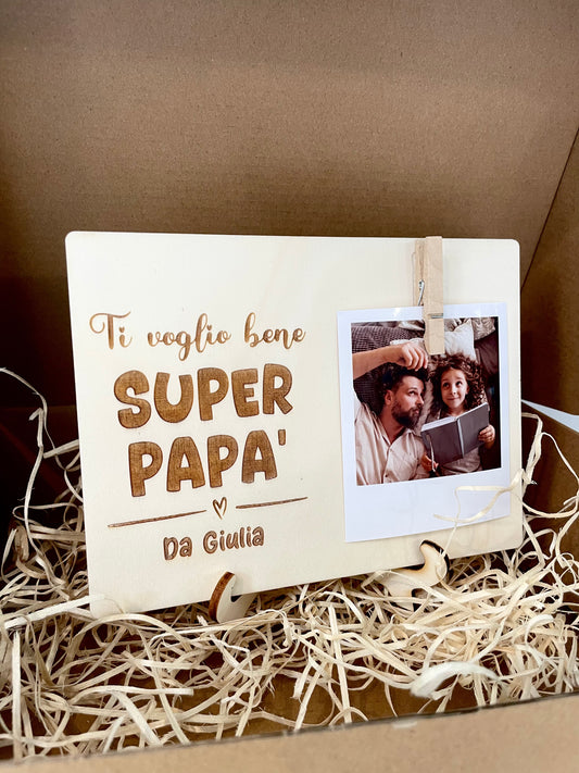 CLIP PORTAFOTO IN LEGNO PERSONALIZZATO CON DEDICA PER PAPà