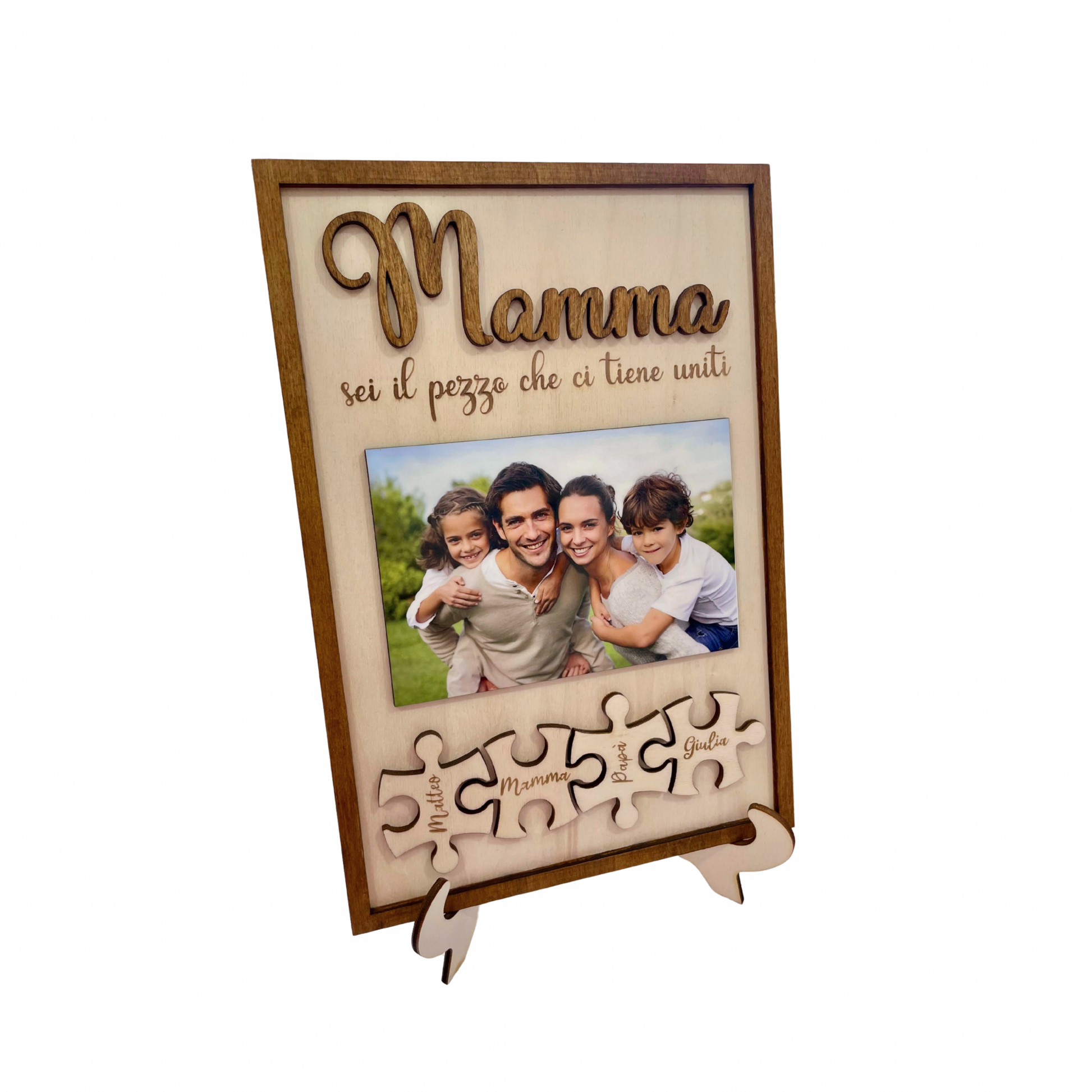 CORNICE PORTA FOTO IN LEGNO PERSONALIZZATO CON DEDICA PUZZLE NOMI PER LA MAMMA