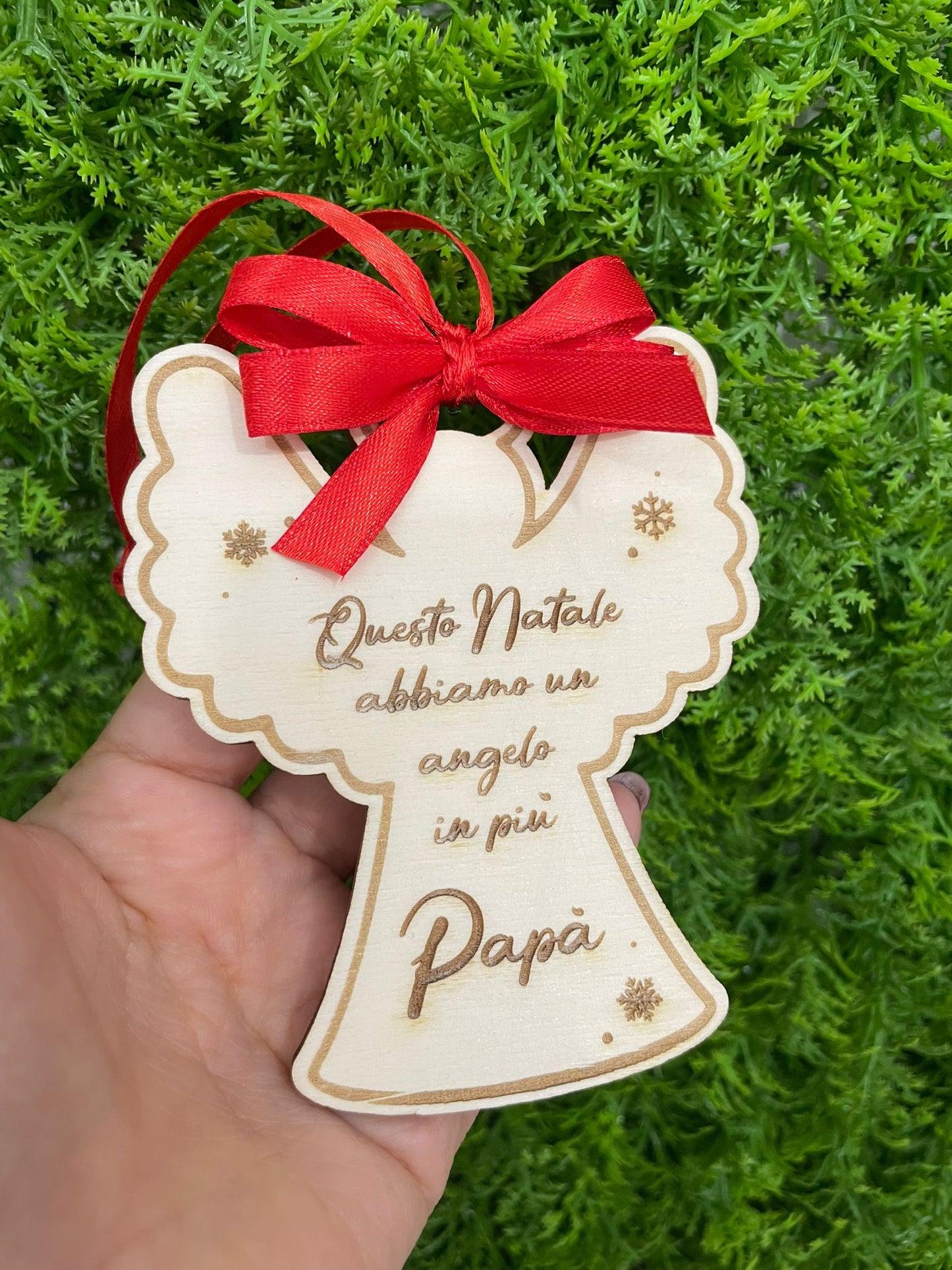 ANGELO Pendente di Natale in legno con dedica personalizzata