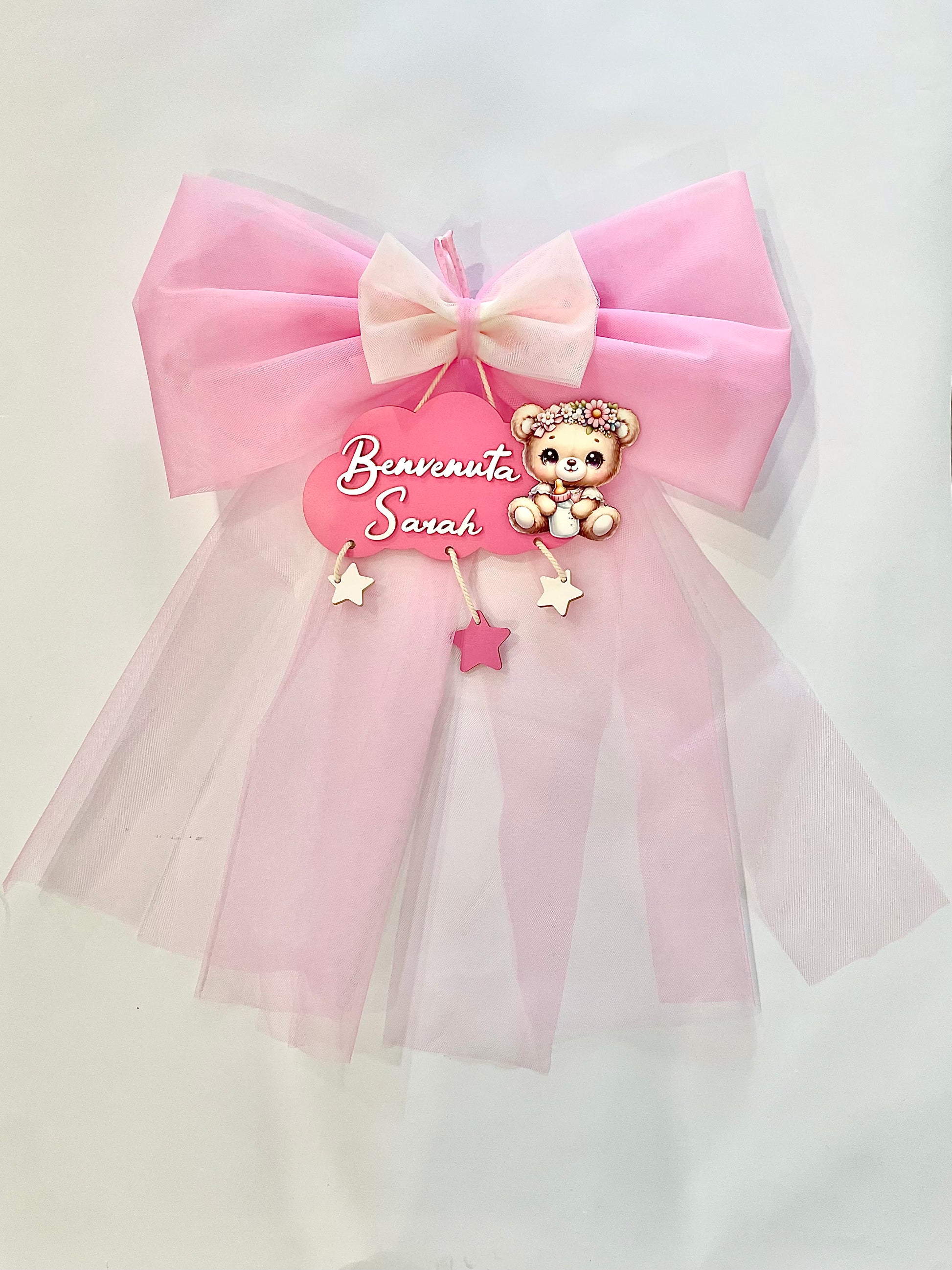FIOCCO NASCITA ROSA NUVOLA PERSONALIZZATO CON NOME