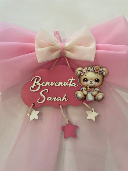 FIOCCO NASCITA ROSA NUVOLA PERSONALIZZATO CON NOME
