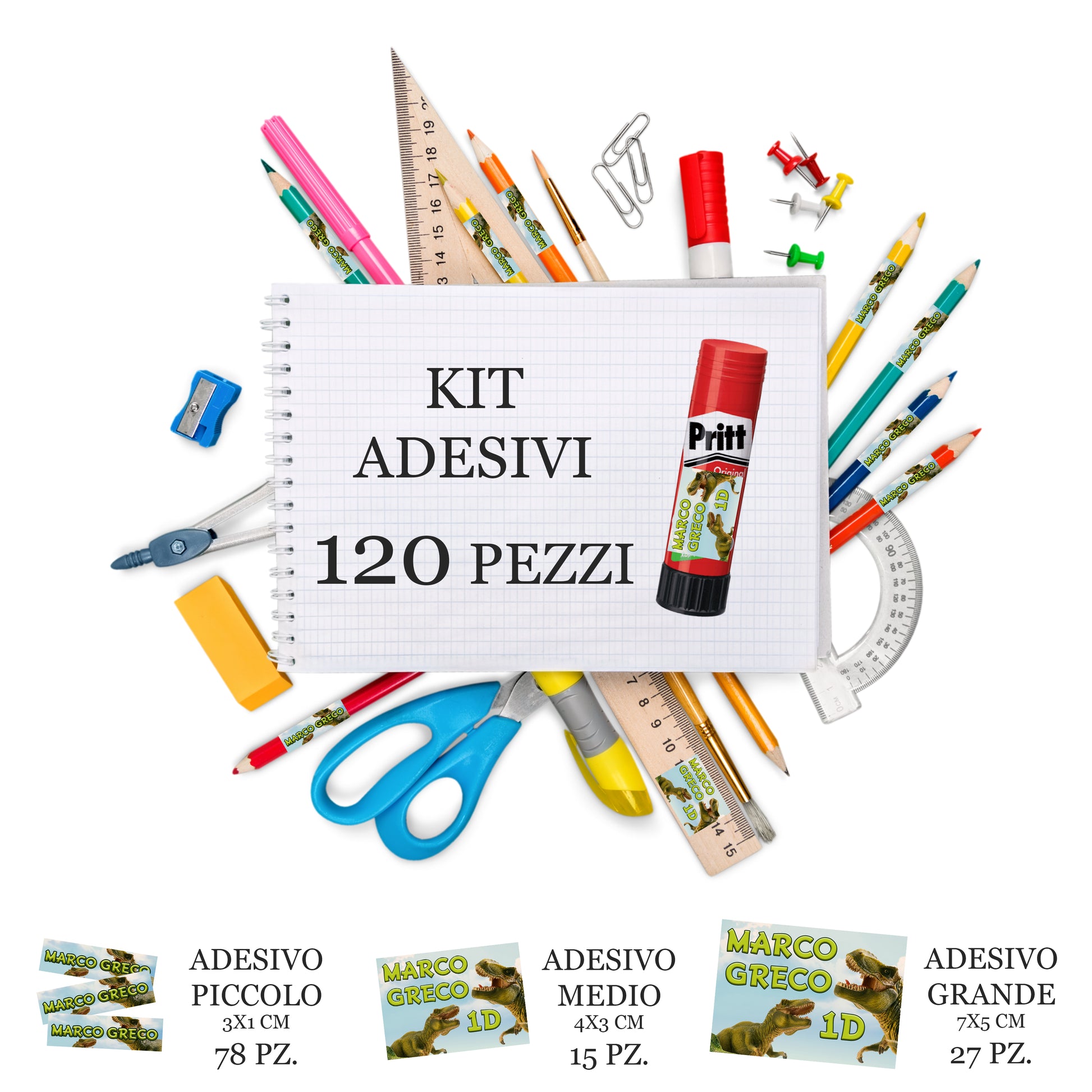 KIT GRANDE ADESIVI PER MATERIALE SCOLASTICO PERSONALIZZATI CON NOME CLASSE E IMMAGGINE
