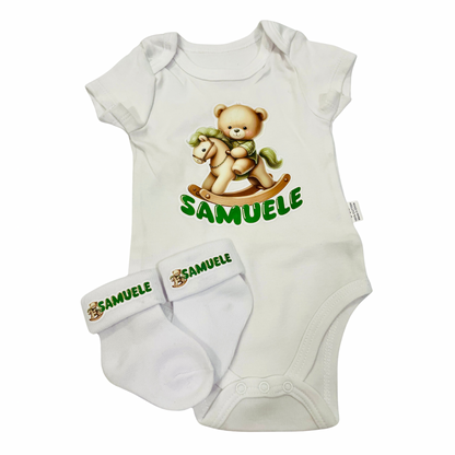KIT NASCITA  V ORSETTO BAVETTA BODY CALZINI