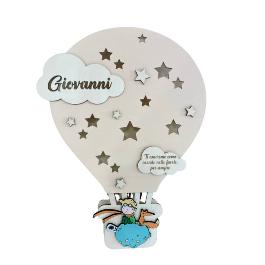 LAMPADA IN LEGNO PERSONALIZZATA BEIGE CON NOME DEDICA E PERSONAGGO 