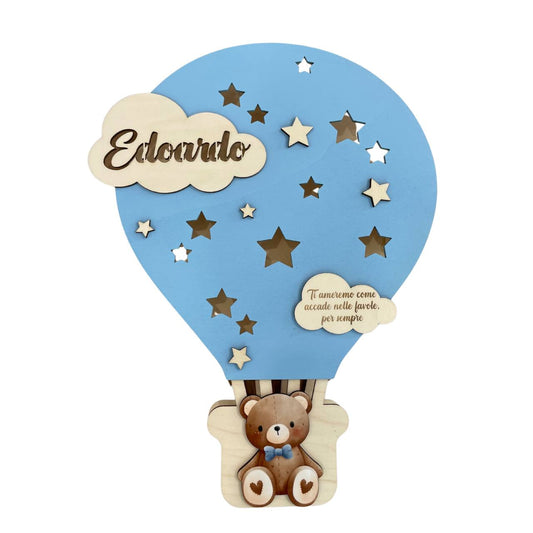 LAMPADA IN LEGNO PERSONALIZZATA CELESTE CON NOME DEDICA E PERSONAGGO 