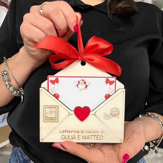 ORNAMENTO DI NATALE IN LEGNO PERSONALIZZATO CON NOMI LETTERA PER BABBO NATALE
