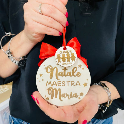  ORNAMENTO DI NATALE PER ALBERO IN LEGNO CON DEDICA PER MAESTRA