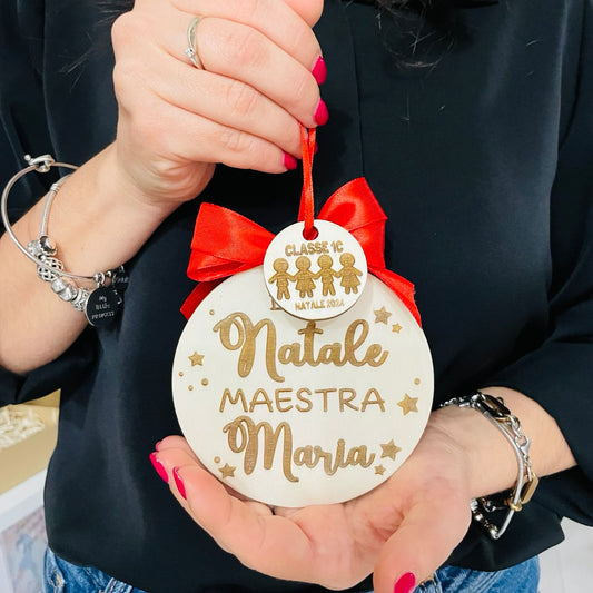  ORNAMENTO DI NATALE PER ALBERO IN LEGNO CON DEDICA PER MAESTRA