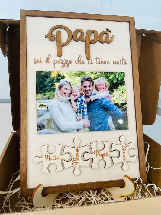 PORTAFOTO IN LEGNO PUZZLE PERSONALIZZATO CON SCRITTA PER PAPà