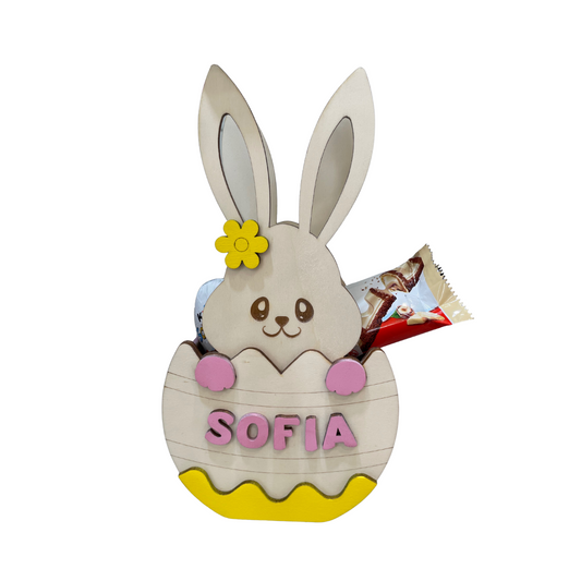  PORTA DOLCI DI PASQUA IN LEGNO PERSONALIZZATO CON NOME ROSA