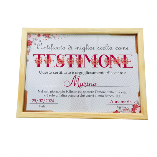 QUADRO CERTIFICATO TESTIMONE