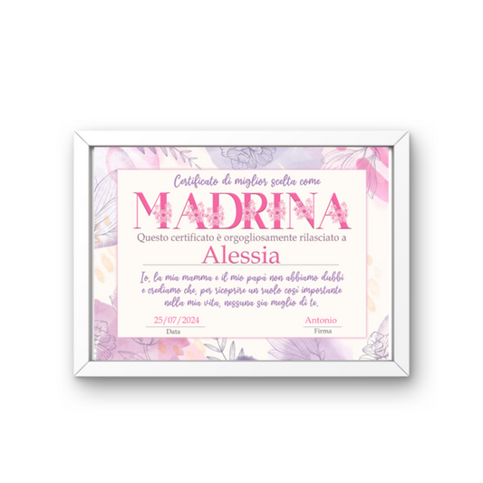 QUADRO PERSONALIZZATO CON FOTO E DEDICA PADRINI