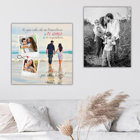 QUADRO TELA PERSONALIZZATO COPPIA CON FOTO E FRASE