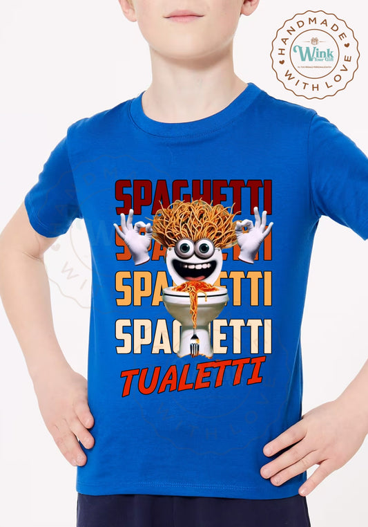 SPAGHETTI TUALETTI- T-SHIRT BIMBO/BIMBA -  Meme Italian Brainrot