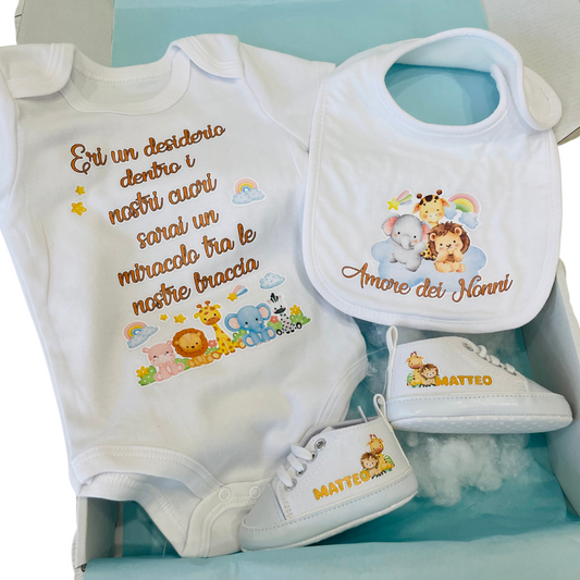 WINK KIT NASCITA JUNGLE BODY BAVETTA SCARPETTE