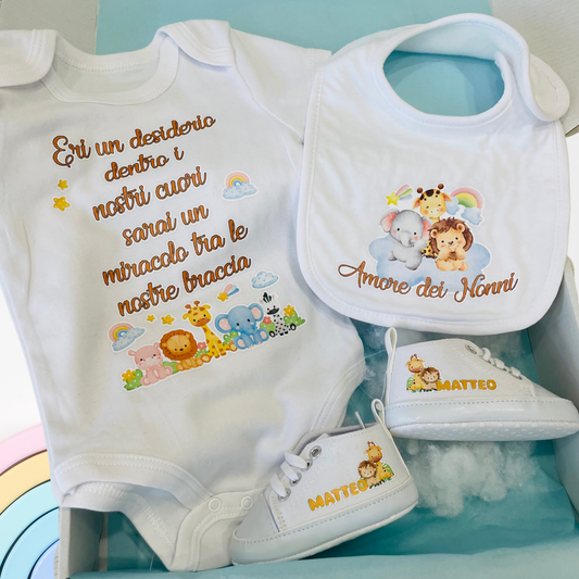 WINK KIT NASCITA JUNGLE BODY BAVETTA SCARPETTE