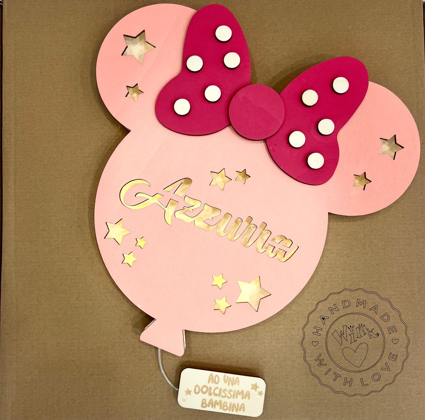 MOUSE ROSA Lampada in legno