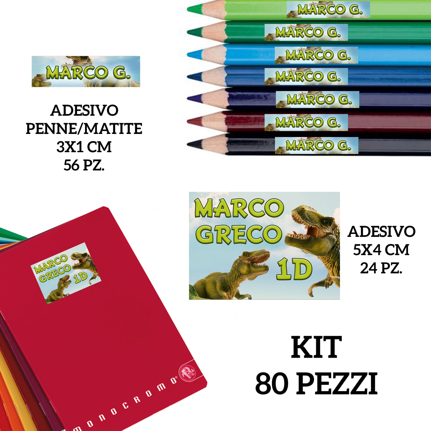 Kit adesivi personalizzati 80 pezzi.
