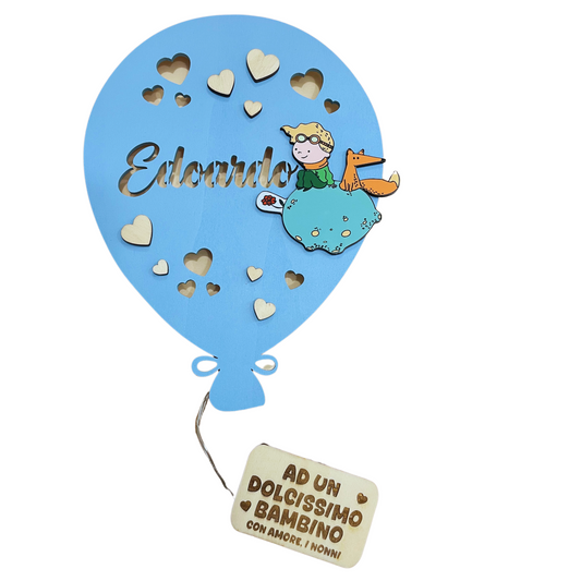 PALLONCINO CELESTE PERSONAGGIO  Lampada in legno