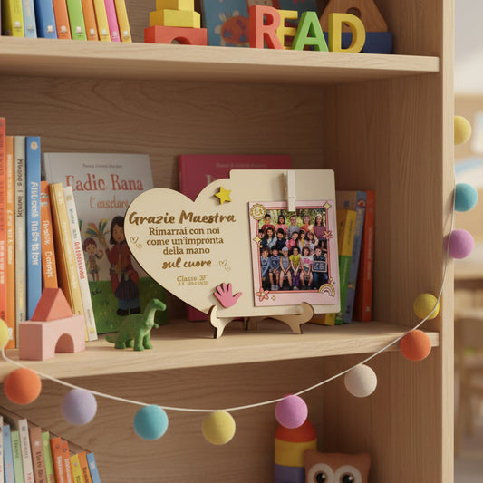Portafoto Legno Cuore con clip Maestra