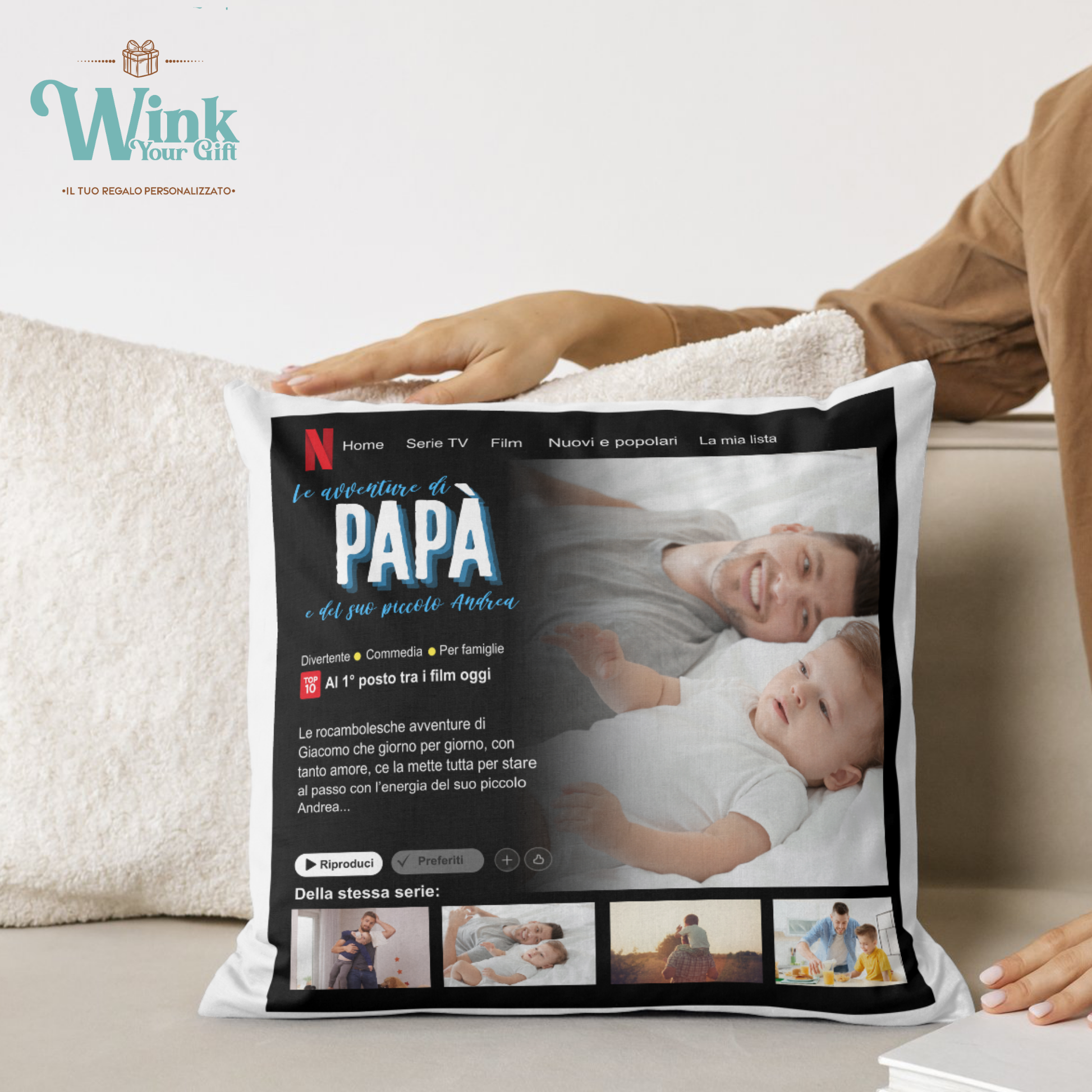 CUSCINO  SERIE TV CON FOTO PERSONALIZZATO CON DEDICA PER PAPà