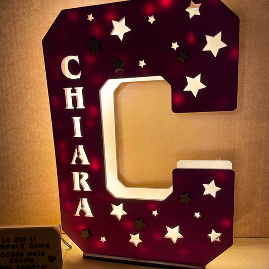 LAMPADA LETTERA IN LEGNO PERSONALIZZATA CON NOME E DEDICA 