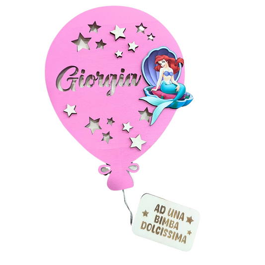PALLONCINO ROSA PERSONAGGIO  Lampada in legno