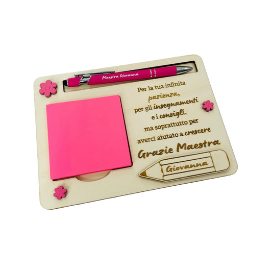 PORTA APPUNTI PER MAESTRA CON DEDICA IN LEGNO PERSONALIZZATO